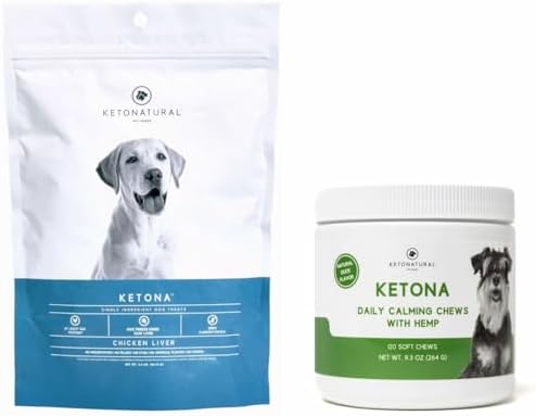 Ketona Chicken Liver Dog Treats and Daily Calming Chews Bundle, Delicious and Healthy Treat and Training Reward, Supplements Lubricate Joints and Promote Healthy Mobility