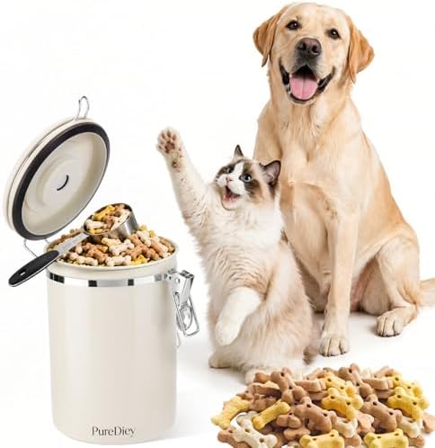 Dog Treat Container Airtight with Lid and Scoop - Stainless Steel Pet Treat Jar for Dog Cat Training Treats Storage - Moisture Proof Canister Keeps Treats Fresh (1.8L)