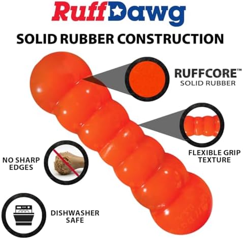 Ruff Dawg Indestructible Dawg-Buster Medium Yellow – Heavy-Duty Solid Rubber Dog Chew Stick for Dogs Under 40 lbs – Floats & Bounces – Made in USA
