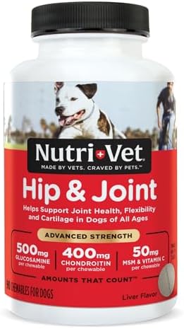 Nutri-Vet Advanced Hip & Joint Dog Supplement, 500mg Glucosamine, 90 Count