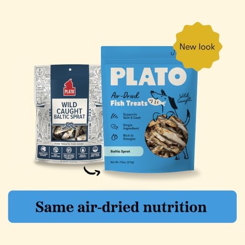 PLATO Single Ingredient Wild-Caught Baltic Sprat Dog Treats, Air-Dried Whole Fish, Omega-Rich Skin & Coat Support, 7.5 oz