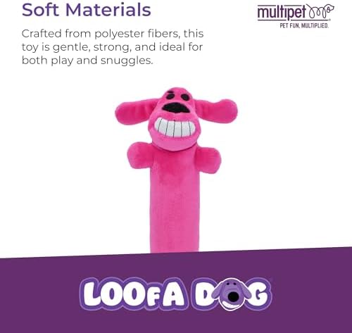 Multipet Original Loofa Dog Plush Toy - Squeaky Toy for All Dogs - Extra Soft Plush - Stuffed Animal Dog Toys for Playing - Cute Dog Pet Toy (1 Count, 12”, Random Color Surprise)
