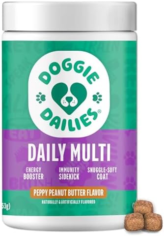 Doggie Dailies 5-in-1 Multivitamin Soft Chews, Peanut Butter, 225 Count | Supports Skin and Coat, Joint Health, Digestion & Immune Function for Dogs, Antioxidant-Rich Daily Supplement