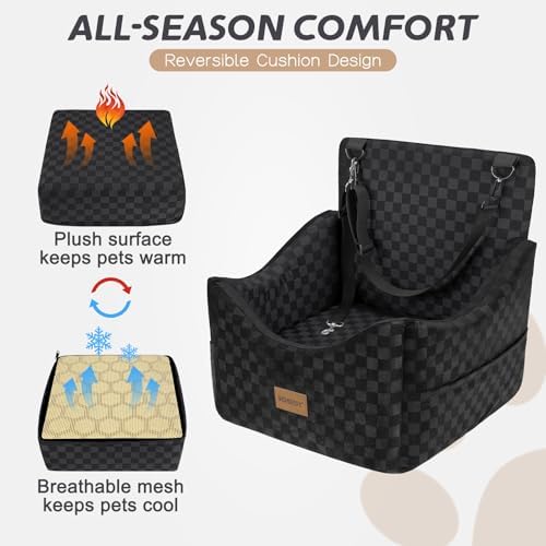 JOEJOY Elevated Dog Car Seat, Small/Medium Up to 35 lbs, Memory Foam Booster, Black