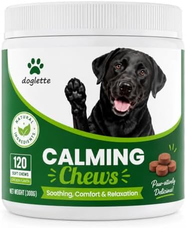 Doglette Calming Chews for Dogs, Natural Relaxation Support with Chamomile, Passion Flower & Valerian Root for Everyday Care, Chicken Flavor