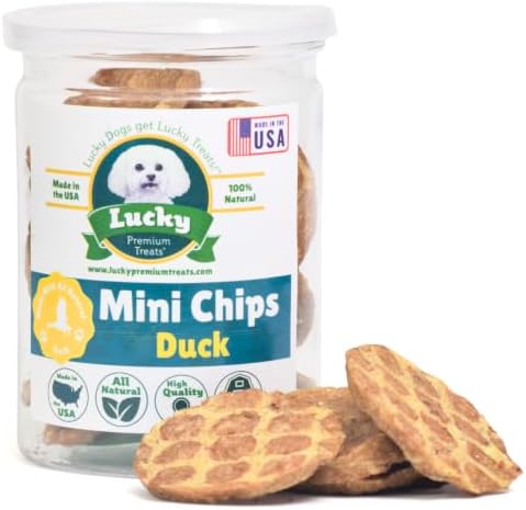Lucky Premium Treats Duck Mini Chips Dog Treats – Unique Protein Duck Jerky Dog Treats, Made in USA, High Protein, Tender Crunchy Training Treats for Dogs, Bite-Sized Rewards - 3 oz.