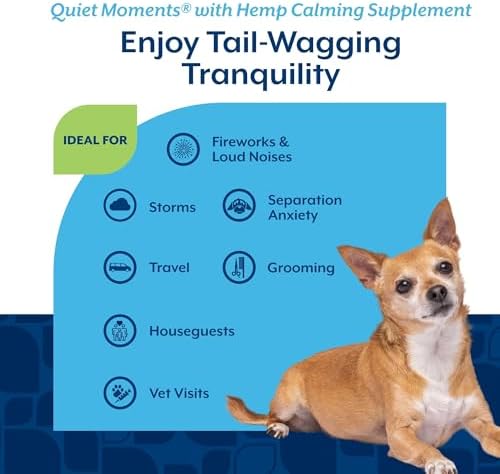 NaturVet Quiet Moments Plus Hemp Calming Aid Soft Chews for Dogs, Count of 120, 60 CT