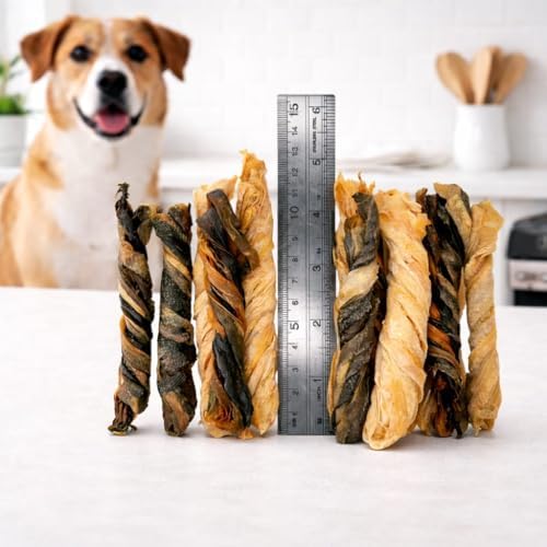 TAIL & TONIC Salmon Skin Dog Treats - Single Ingredient Dog Treats, Air-Dried Chewy Fish Skins for Dogs, High Protein, Omega-3 Rich Dental Chews, Twist