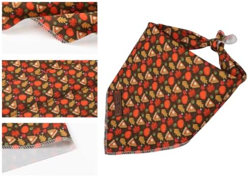 Lionet Paws Halloween Pumpkin Dog Bandana Washable Cotton Handkerchief Scarf Triangle Thanksgiving Brown Dog, Large (Pack of 1), Medium, Cotton, Brown