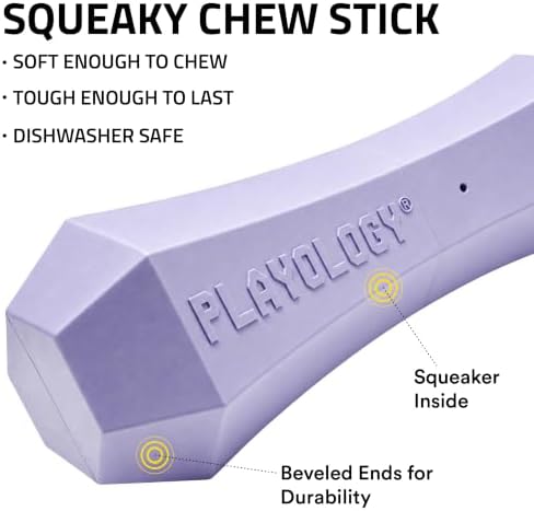 Playology Squeaky Chew Stick - Scented Dog Toy - Medium, Lamb Scent | Rubber Construction, All Natural Scent, Durable Design