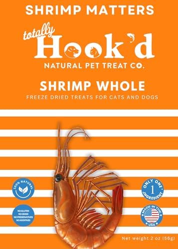 Totally Hook'd Freeze‑Dried Single‑Ingredient Treats, High‑Protein Omega-3 Training Snack for Dogs & Cats (2 Ounce, Shrimp)