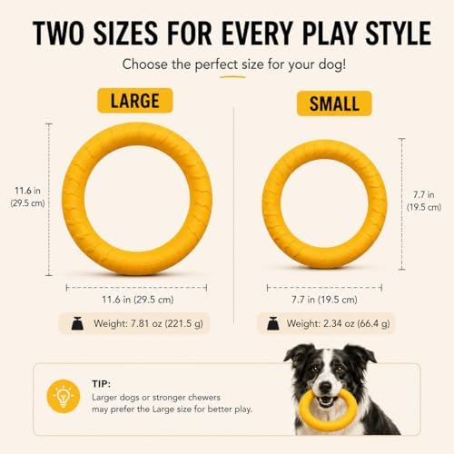 Dog Ring Frisbee Toy EVA Foam Fetch Chew Tug Toy for All Breeds (Yellow, Large)