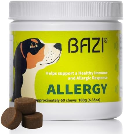 BAZI Allergy Relief Dog Chews – Quercetin, Turmeric, Ashwagandha, Probiotics & Colostrum – Seasonal Allergy, Immune & Digestive Support – for Itchy Skin & Hot Spots – All Breeds & Sizes
