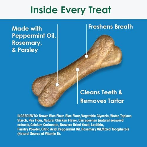 Bonies Natural Breath and Dental Formula Small-Sized Single Bone - All-Natural Ingredients, Fresh Breath, Cleans Teeth, Low Calories, Chicken Flavor, Small Dogs, 15 Bones