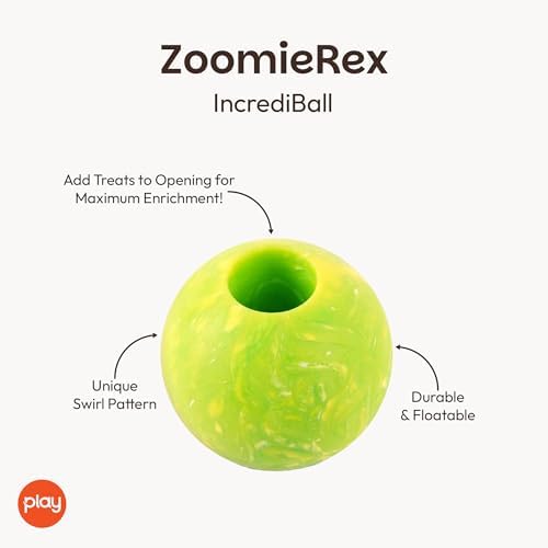 P.L.A.Y. Cute Outdoor Dog Toys - ZoomieRex IncrediBall Rubber Ball Toy, Great for Puppies & Small, Medium, Large Dogs - Dishwasher Safe, Indestructible, Floats in Water, Beach Friendly (Green, Small)