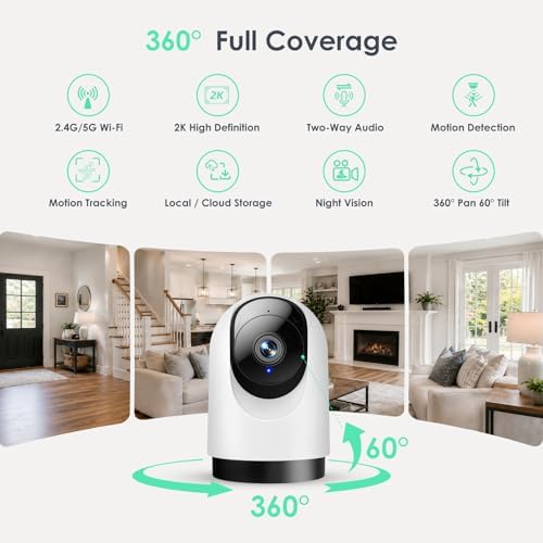 YOTON 2K Indoor Camera, 5G Wi-Fi Baby Monitor Pet Camera w/Motion Tracking