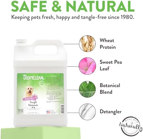 TropiClean Dog Detangler Spray Dematting, Leave-in Conditioner, 1 Gallon