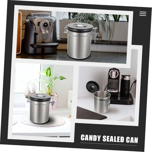 Yardwe Cat Food Sealed Container with Spoon 1.8l Stainless Steel Grain Storage Jar Airtight Treat and Pet Food Storage Canister Preservation