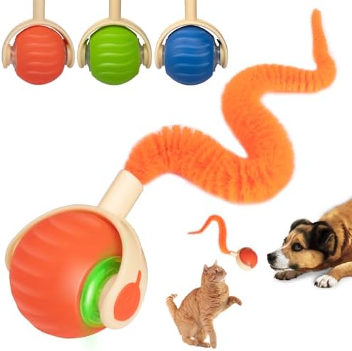 Interactive Cat & Dog Toy Ball, Automatic Moving/Jumping/Bouncing, Smart Pet Chase Ball with Feather Tail, Electric Rechargeable Enrichment Toys for Indoor Bored Cats & Small Dogs (Orange)