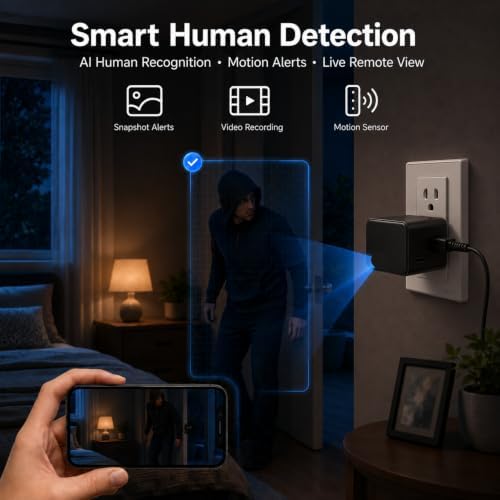 2K Plug-and-Play Indoor Security Camera, Motion Activated Wall Cam for Home & Pet Monitoring, Loop Recording with Local Storage, AC Adapter Powered