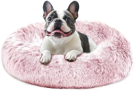 JOLLYVOGUE 36" Calming Donut Dog Bed, Smoke Pink