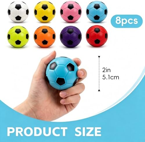 8 Pack 2 Inch Squeaky Dog Soccer Ball Toys, Soft Latex for Small Dogs | Colorful assorted set. Perfect for fetch, chew, training, teething. Interactive dog toys for small medium breeds and puppies.