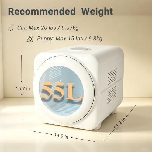 Automatic Pet Dryer Box, 360 Fast Dry Cat Dryer for Small Dogs | Ultra Quiet,26–45 Deg C Temp Control,3 Adjustable Wind Speed Settings,3 Million Negative Ions,55L Large Capacity for Cats