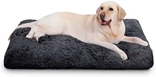 Extra Large Dog Bed Crate Pad 42", Washable XL Plush Pet Mat Dark Grey