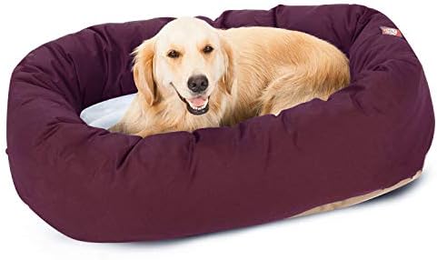 Majestic Pet Sherpa Bagel Dog Bed, 40 Inch Large, Round, Washable, Burgundy