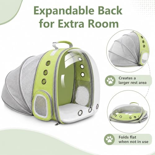 Expandable Cat Carrier Backpack with Bubble Window and Mesh, Light Green