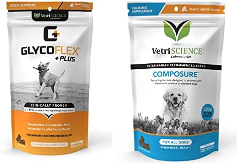 VetriScience GlycoFlex Plus Hip and Joint Supplement Chews for Dogs and Composure Calming Chews