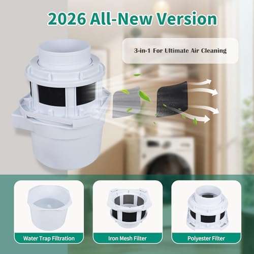 2026 Exclusive 3-in-1 Indoor Dryer Vent Kit - Dryer Lint Catcher Box Water Filter Bucket - Indoor Dryer Lint Trap for Electric Dryer | White No Duct Included