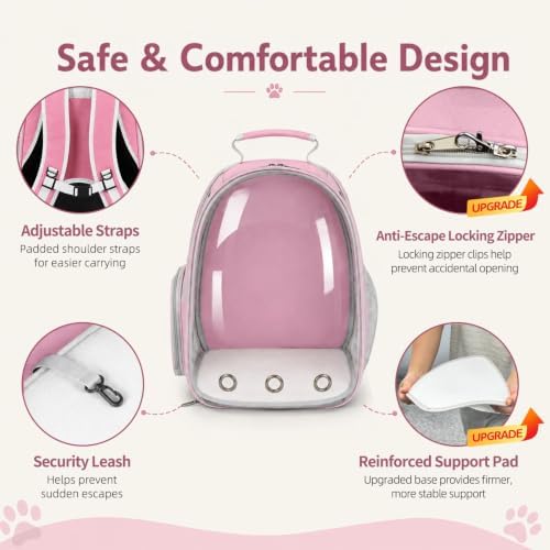 Expandable Cat Carrier Backpack with Bubble Window, Pink