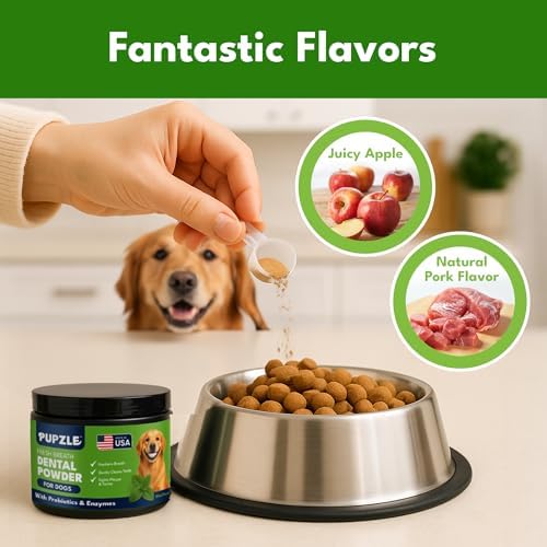 Pupzle Dog Teeth Cleaning Powder for Fresh Breath, Mint, 60 Days Supply