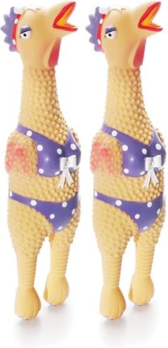 Outward Hound by Charming Pet Squawkers Henrietta Latex Squeaky Rubber Chicken Dog Toy, Funny Interactive Holiday Toy for Dogs, Large Size (Pack of 2)