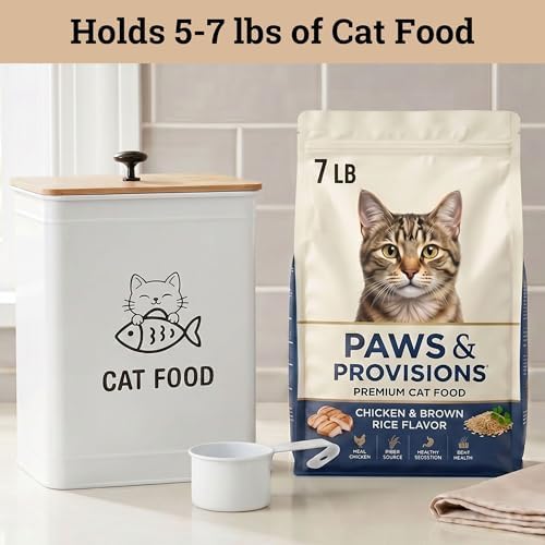 Metal Cat Food Container with Scoop 5-7 lb (25 Cup), w/ Airtight Bamboo Lid