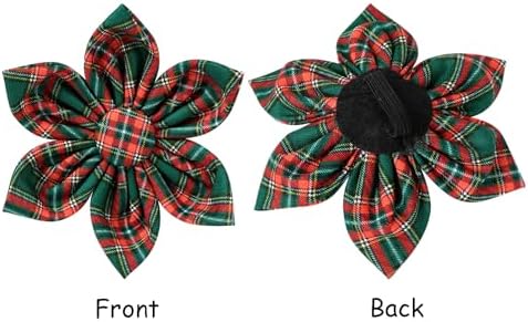 Lionet Paws Dog Collar with Flower - Cute Green Grid Cotton Adjustable Flower Dog Collar with Metal Buckle for Large Dog Girl Gift, L, Neck 16-24in