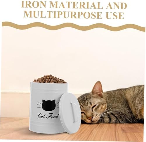 PRETYZOOM Iron Metal Container for Cat and Dog Food Airtight Sealed Jar Convenient and, Iron, White
