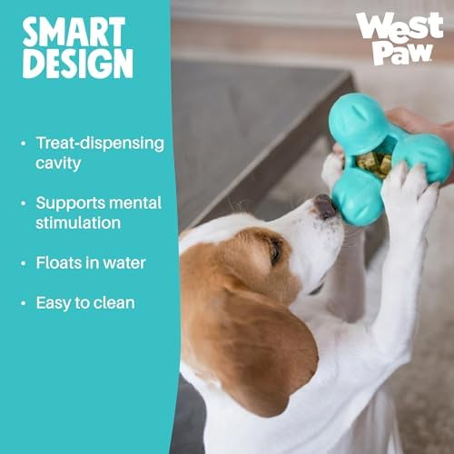 WEST PAW Zogoflex Tux Treat Dispensing Dog Chew Toy – Interactive Chewing Toy for Dogs – Dog Games for Aggressive Chewers, Fetch, Catch – Holds Kibble, Treats, Small 4", Geranium