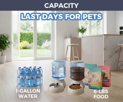 Automatic Cat & Dog Feeder and Water Dispenser Set with Scoop, 1 Gallon