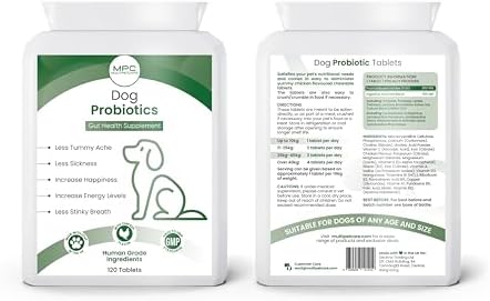 Probiotics for Dogs – 5-Strain 2 Billion CFU + Digestive Enzymes & Prebiotics | Gut Health, Firm Stools, Less Gas & Bloating | Full B-Complex Vitamins in One Tablet | Chicken Flavor | UK GMP | 120 Ct