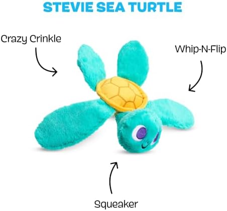 BarkBox Stevie Sea Turtle Dog Toy - Extra Small to Small Dogs | Plush Sea Turtle Toy with Whip-N-Flip Fins, Squeaker and Crinkle | Fetch and Thrash | 9-20 lbs
