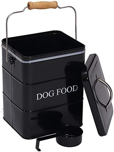Morezi Dog Food Treat Storage Container with Lid Scoop Included, 5 lbs, Carbon Steel, Black