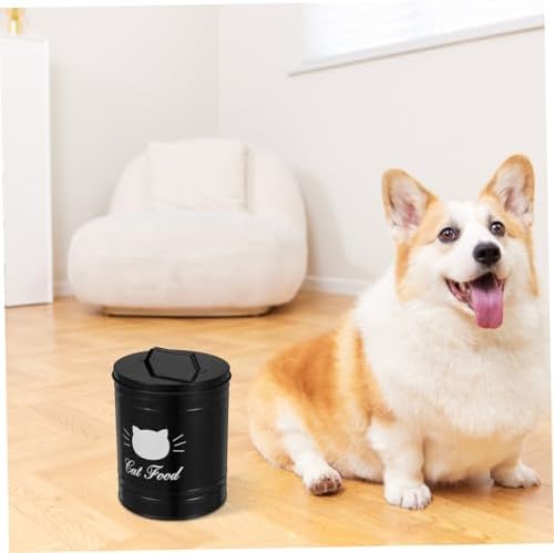 Healifty Airtight Metal Container for Dog Treats and Cat Food Versatile Storage Jar for Keeping Foods Fresh and Dry for Household Use