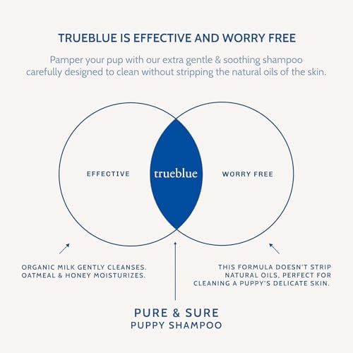Trueblue Pure & Sure Puppy Shampoo – Cleansing Wash, Deodorizing, Moisturizing – Toxin Free, Milk, Honey Natural Botanical Blend – Tearless Dog Shampoos – 12 Fl. Oz.