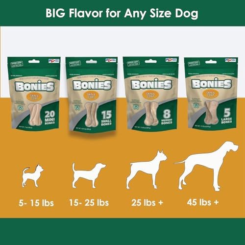 Bonies Natural Skin & Coat Formula Small-Sized Single Bone - Promote Silky Coat & Healthy Skin, Healthy Teeth & Fresh Breath, Low Calories - Chicken Flavor, Small Dogs, 15 Count