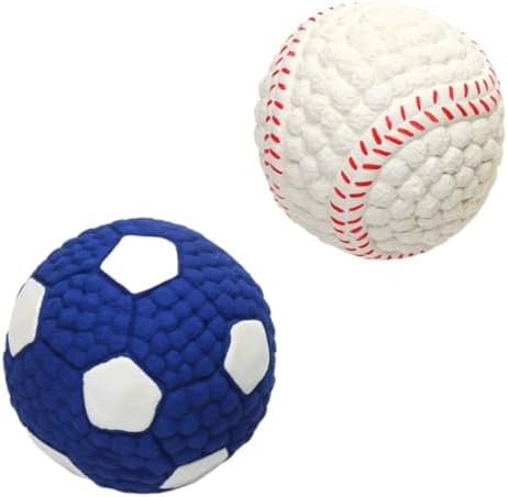 Squeaky Chew Dog Toys Interactive Sports Balls with Squeaker Soft Latex Rubber Bouncy Fetch Ball Toy (Soccer, Volleyball, Football, Tennis) for Puppy & Dog (Soccer+Tennis,Large)