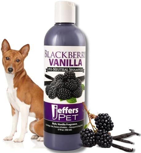 Jeffers Pet BlackBerry Vanilla Shampoo for Dogs & Cats, 17 oz – Coconut Based Soap Free Grooming Shampoo, pH Balanced Pet Wash, BlackBerry Tinted Vanilla Scent, Gentle Cleanser for Puppies & Kittens