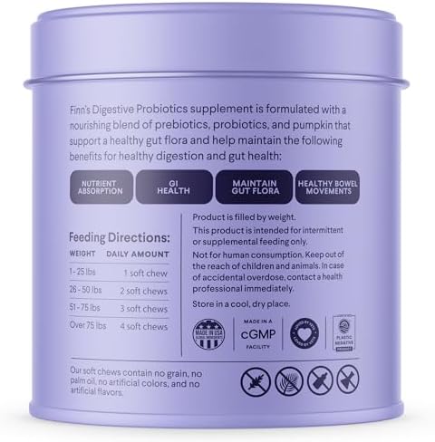 Finn Digestive Probiotics for Dogs - Pumpkin & Prebiotics - Peanut Butter