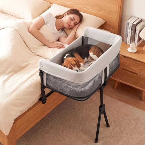 Bedside Dog Bed with Adjustable Height, for Small Dogs & Cats
